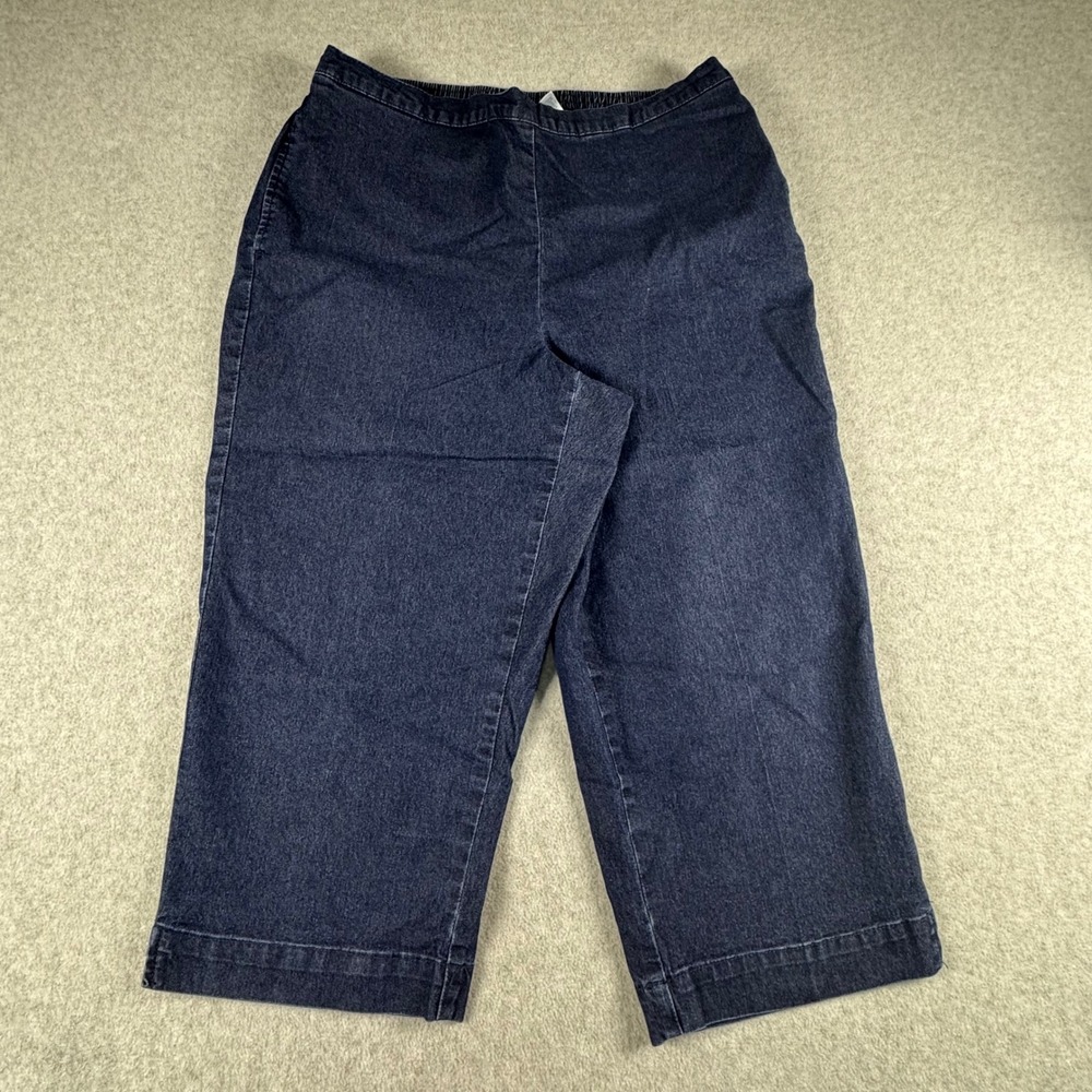 Alfred Dunner Womens Blue Denim Capris Elastic Waist Stretch Crop Pants Size 14